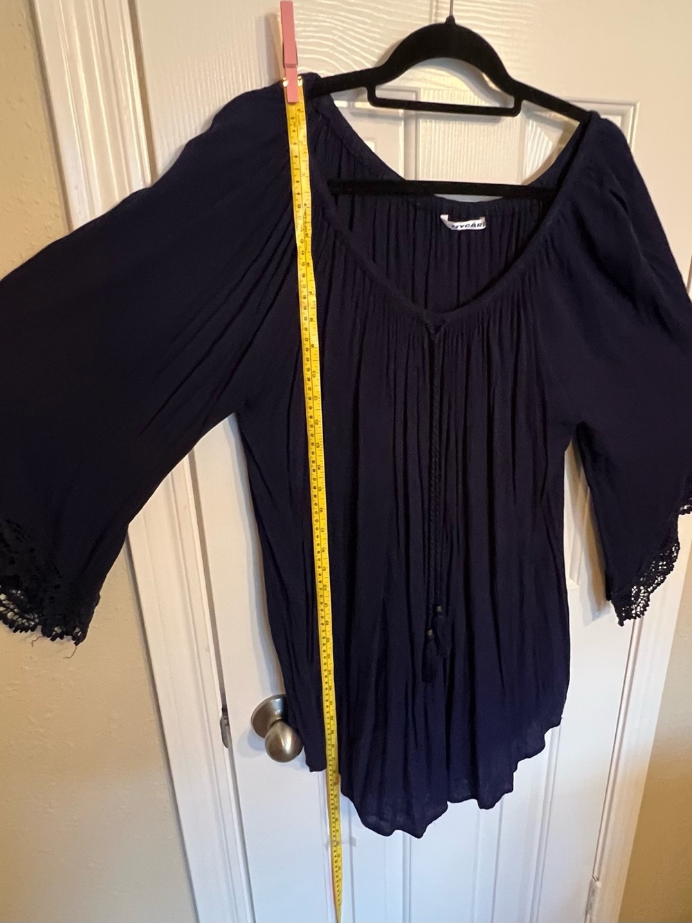 Peter Nygard Navy Peasant Tunic with Lace Trim